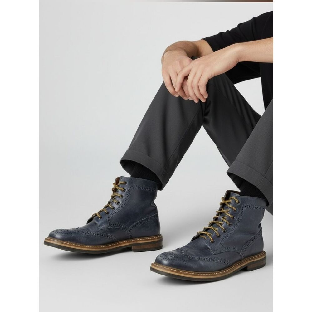 Mr. B's Brogue Style Navy Blue Leather Boots